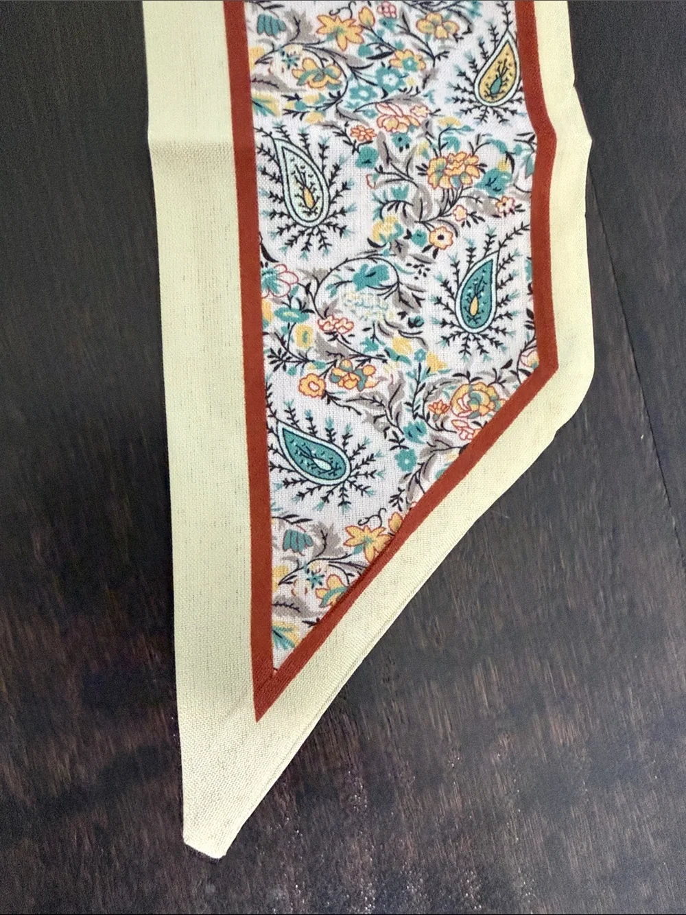 New Silk Like Twilly Scarf For Hair or Purse Intricate Floral Paisley Motif